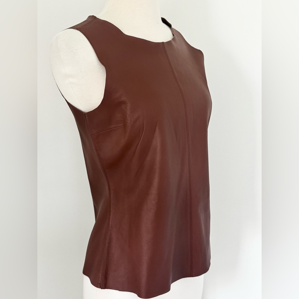 PATTERSON J. KINCAID PJK Brown Lamb Leather Zip-Back Tank Top Size Small